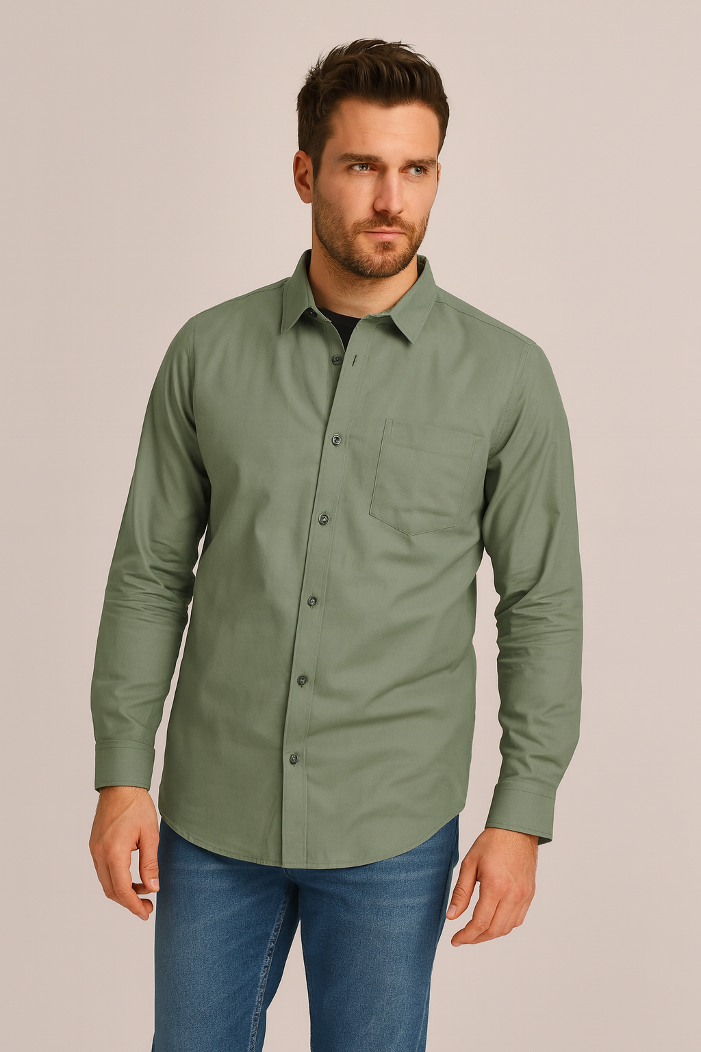 Linen Valvet Green Plain Formal Shirt ,Pure Cotton