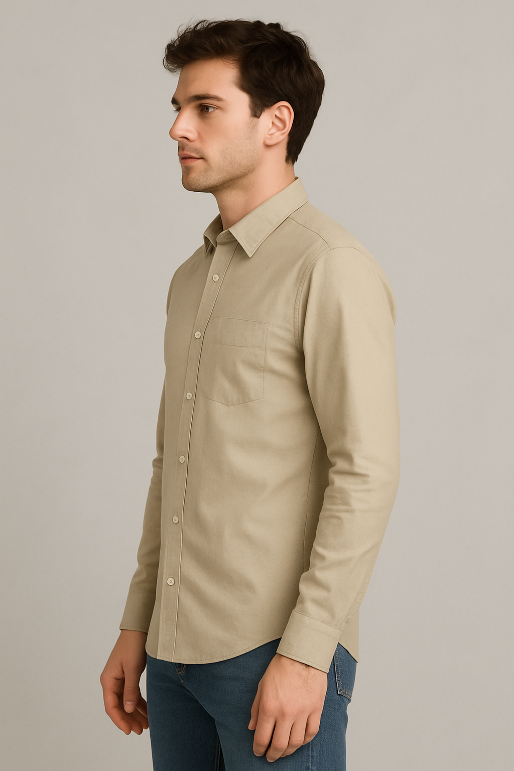 Linen Beige Plain Formal Shirt ,Pure Cotton