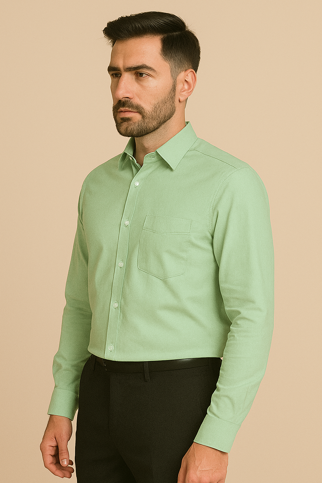 Linen Pista Green Plain Formal Shirt ,Pure Cotton