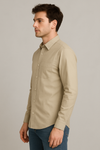 Linen Beige Plain Formal Shirt ,Pure Cotton