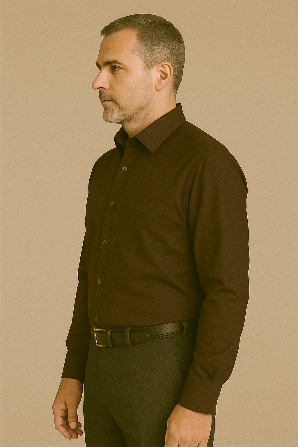 Linen Dark Coffee Plain Formal Shirt ,Pure Cotton